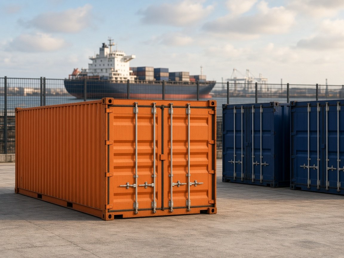 Containers in a freight yard.